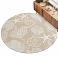 thumbnail image 2 of Large Round Rug 8Ft, Brown Beige Coastal Non-Slip Washable Circle Rugs Carpet, Nautical Coral Starfish Shell Turtle Summer Indoor Outdoor Rug Floor Mats Throw Runner for Bedroom Living Room Bathroom, 2 of 8