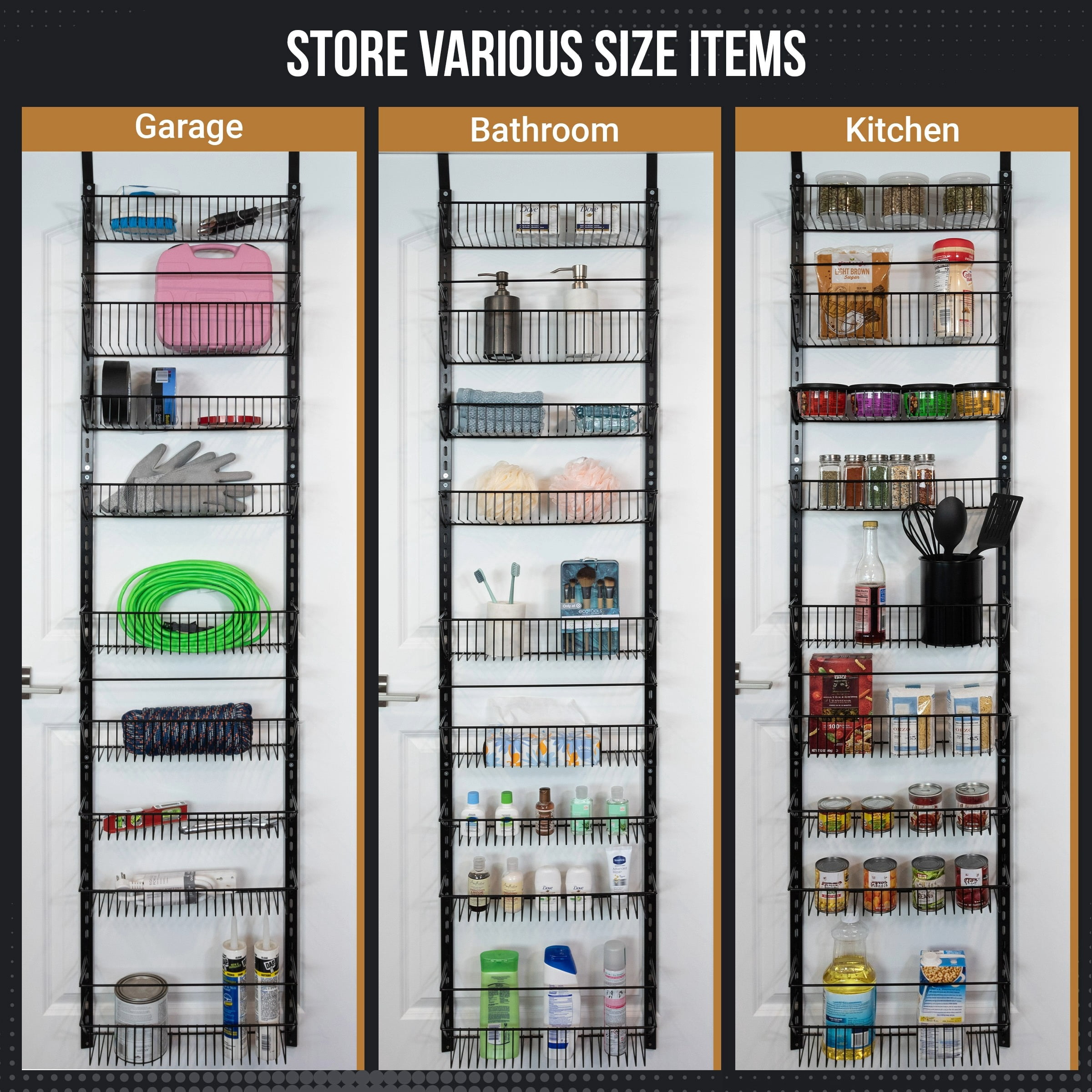 Home-Complete 9-Tier Over the Door Organizer with Adjustable Shelves, Black