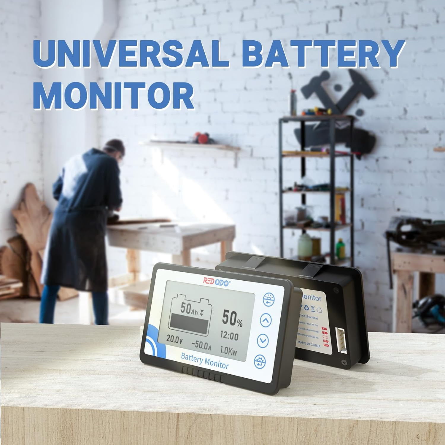 Redodo Battery Monitor with Shunt, Battery Meter Voltage Range 8V-120V and up to 500A, 20ft Shielded Cable, High and Low Voltage Programmable Alarm Compatible with LiFePO4 Battery, Gel, Lead-Acid
