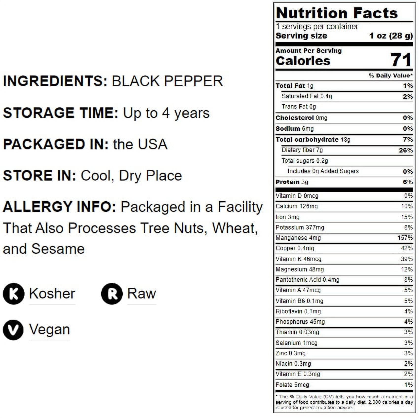 Whole Black Pepper, 4 Pounds — Raw, Kosher, Vegan — by Food to Live