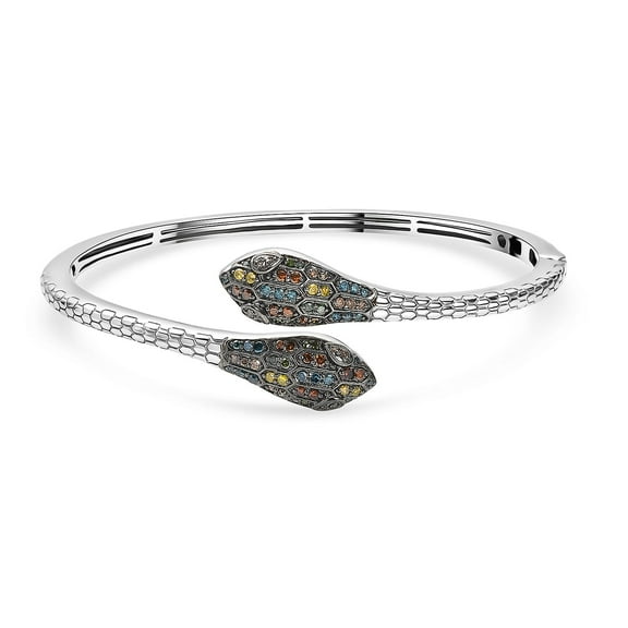Multi Diamond 1.00 ctw Serpent Bangle Bracelet in Rhodium Over Sterling Silver 7.25 In Christmas Gifts