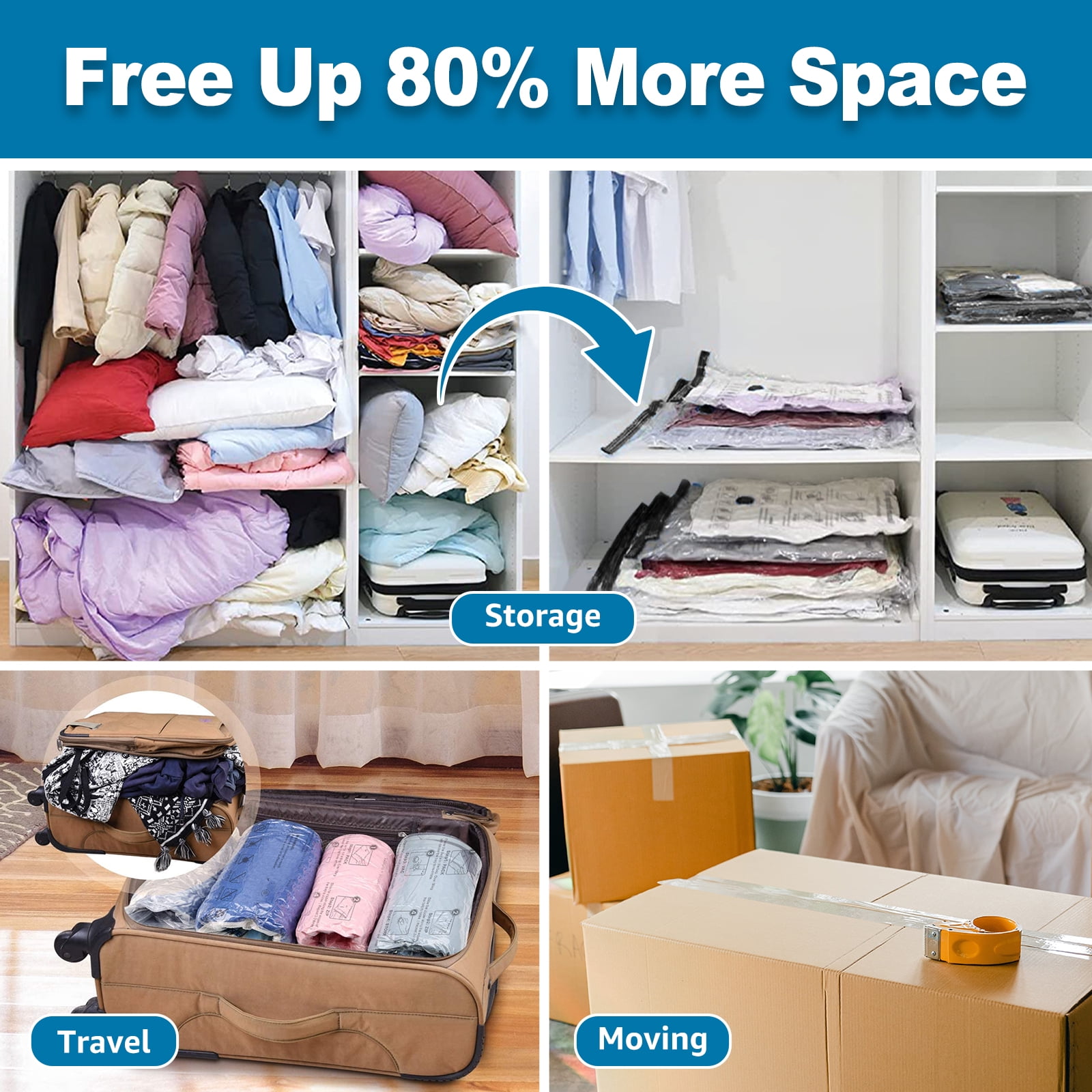 Cubepoint 15 Pack Vacuum Storage Bags with Electric Pump, 3 Jumbo 3 Large 3 Medium 3 Small 3 Roll up Bags, Vacuum Seal Bags for Clothes, Instant Space Saver Storage Bags