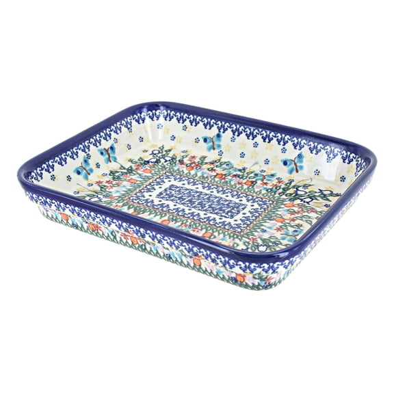 Blue Rose Polish Pottery Garden of Eden Small Rectangular Baker