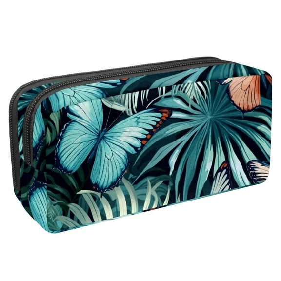 MUOOUM Pencil Case, Tropical Palm Butterflies Pattern Large Capacity Pencil Pouch Stationery Pen Bag