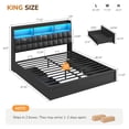 thumbnail image 2 of King Size Bed Frame with Storage Headboard and 4 Drawers, Wooden Upholstered Platform Beds with Charging Station and LED Lights, Metal Slats, No Box Spring Needed, Black, 2 of 10
