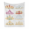 thumbnail image 1 of Feminine Soft Flannel Fleece Throw Blanket, Golden Yellow Tiaras with Vivid Digital Gemstone Group Cartoon, Cozy Plush for Indoor and Outdoor Use, 60" x 80", Yellow Pink Red, by Ambesonne, 1 of 5