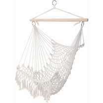 Macramé Hanging Chair, Handwoven Cotton Hammock Swing for Indoor & Outdoor Use, Perfect for Bedroom, Porch, Adults, Balcony, Beige