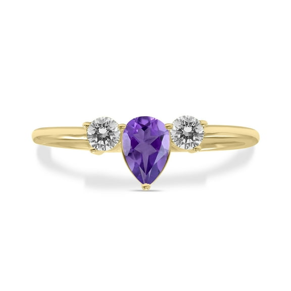 SZUL Women's 1/2 Carat TW Pear Shape Amethyst and Diamond Ring in 10K Yellow Gold