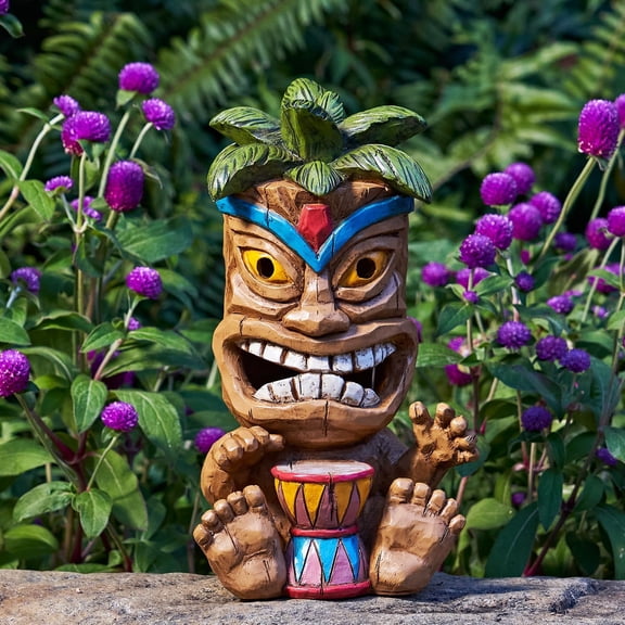 OPVM-Outdoor Tiki Statue Decoration-Solar Power Light Tiki Garden Statues-Tiki Bar Decor Totem Pole Waterproof Figurines for Garden,Patio,Balcony,Yard,Lawn Ornament,10.43 Inch Tall