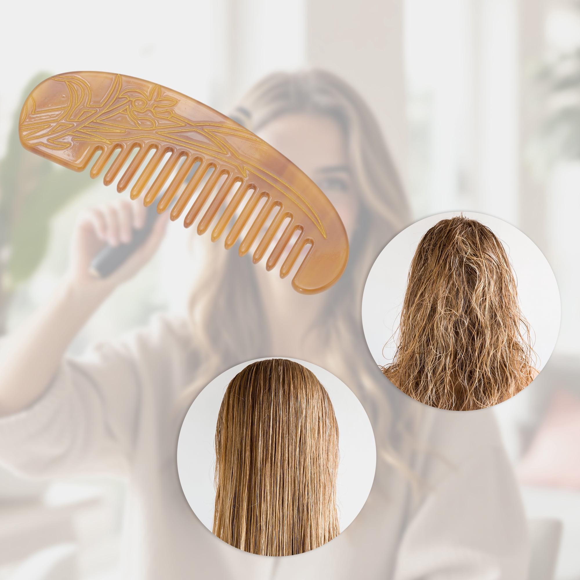 Unique Bargains 1 Pc Floral Half Round Hair Comb for All Hair Types Styles Coffee Color