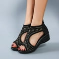 thumbnail image 4 of PEASKJP Sandals for Women Summer Espadrilles Comfort Slippers Ankle Strap Espadrille Wedge Sandals Black 40, 4 of 5