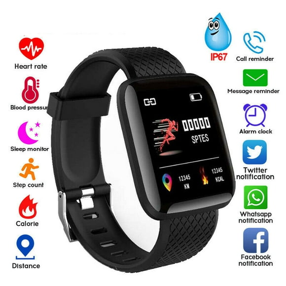 Bluetooth Heart Rate Blood Pressure Smart Watch Fitness Tracker Bracelet black