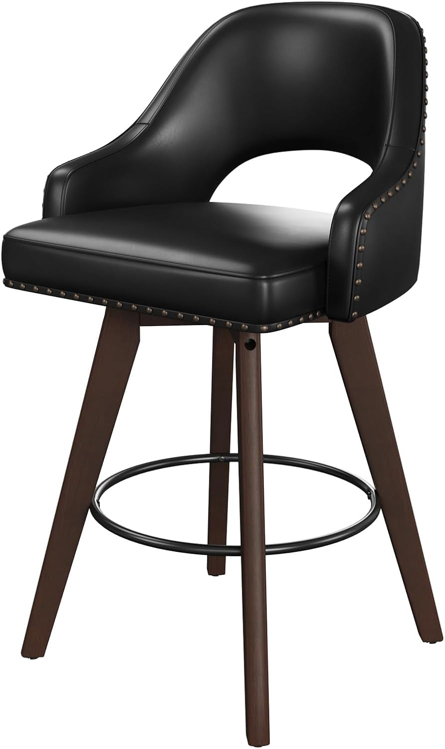Vabches 24" Swivel Bar Stools Set of 2, Modern Counter Height Bar Chair with PU Leather and Wood Legs for Kitchen Island, Pub Chair with Solid Wood Legs for Kitchen Island Dining Room Pub Counter