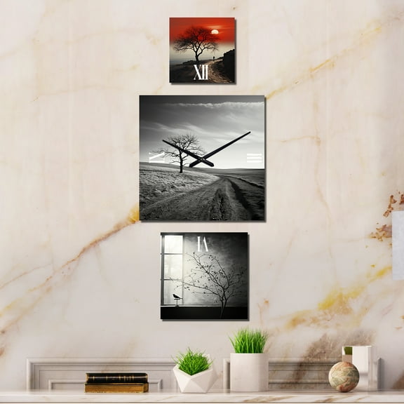 Designart "Dreams Beneath the Trees" Dream Catcher Extra large Clock For Office Décor - Large Traditional Wall Clock - Oversized Red Wall Clock - Set Of 3