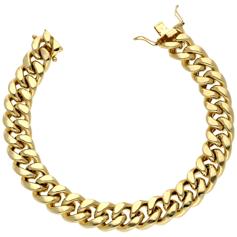 14K Yellow Gold 10MM Hollow Miami Cuban Curb Link Bracelet Chains 8.5 -  9, Gold Bracelet for Men & Women, 100% Real 14K Gold, Next Level Jewelry 