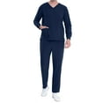 thumbnail image 2 of Homenesgenics Mens Scrubs Sets,Nursing Uniform for Men,Caregiver Uniform/Carer Uniform,V-neck Long Sleeve Pocket Top+Breathable Loose-Fit Elastic Waist Pants,Caregiver Uniform Set Blue S, 2 of 7