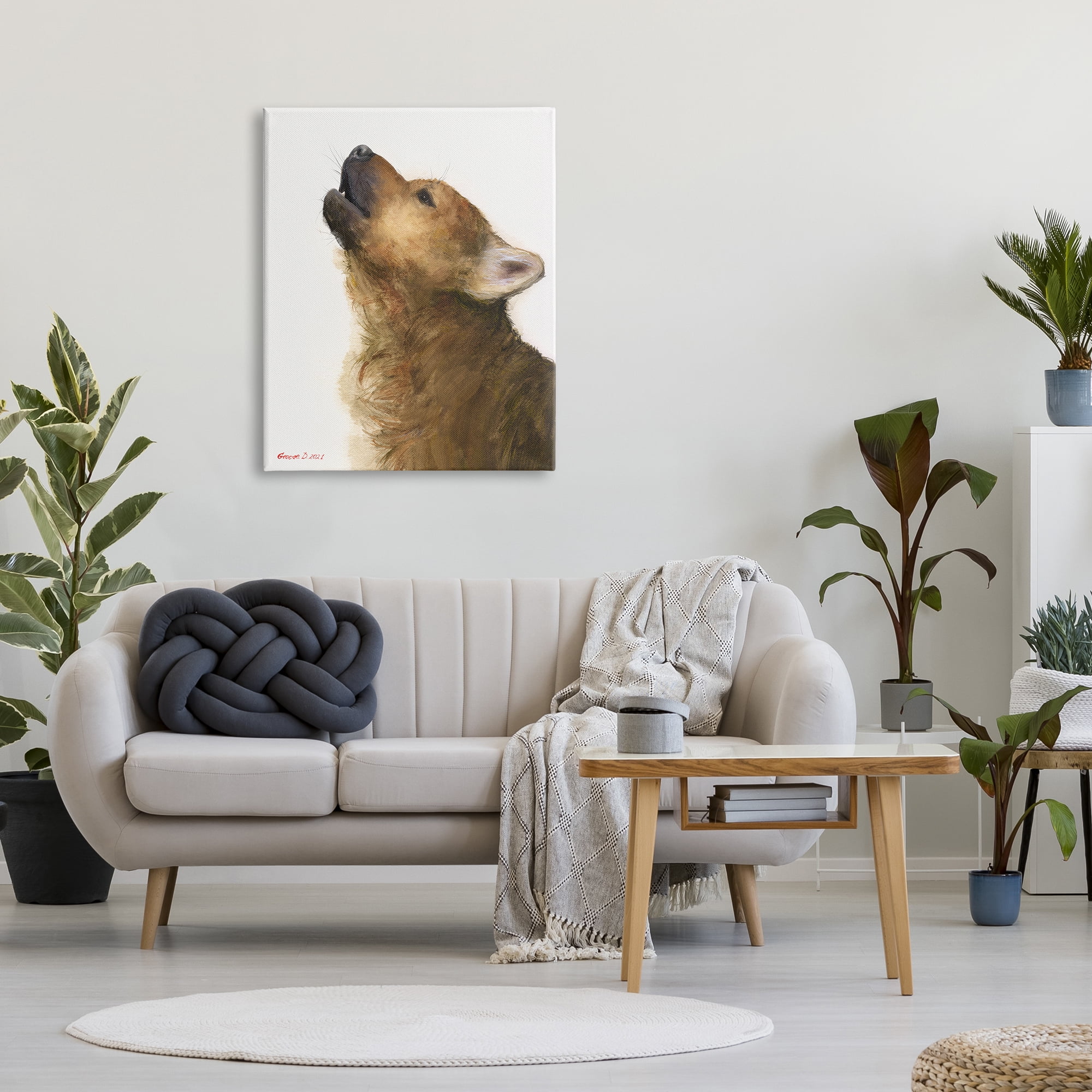 Stupell Industries Howling Brown Dog Portrait Intricate Details Painting Painting Gallery Wrapped Canvas Print Wall Art, Design by George Dyachenko
