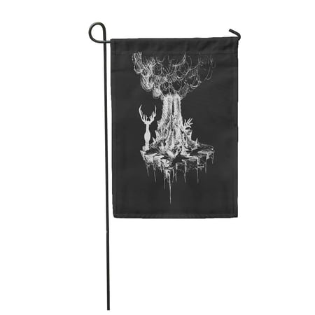 SIDONKU Vector Deer on Island from Rocks and Volcano with Monster Garden Flag Decorative Flag House Banner 28x40 inch