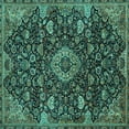 thumbnail image 1 of Ahgly Company Indoor Square Medallion Turquoise Blue Traditional Area Rugs, 3' Square, 1 of 4