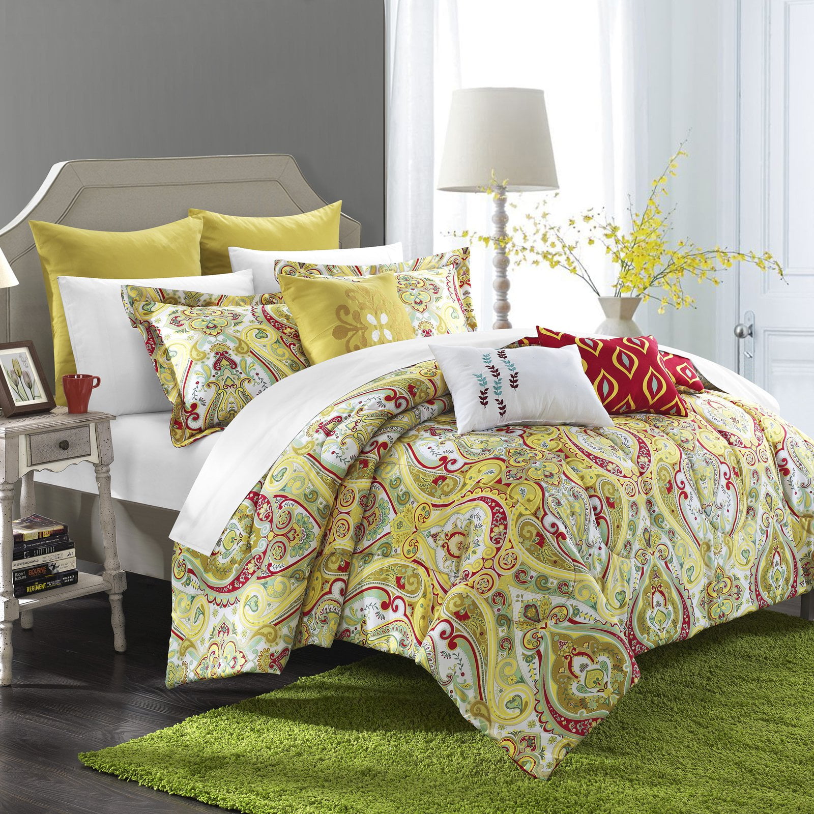 Chic Home Bombay 6Piece Reversible Patterned Comforter Set, Twin, Gold