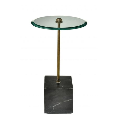 Homeroots 488558 22 in. Black & Clear Glass & Marble Round End Table