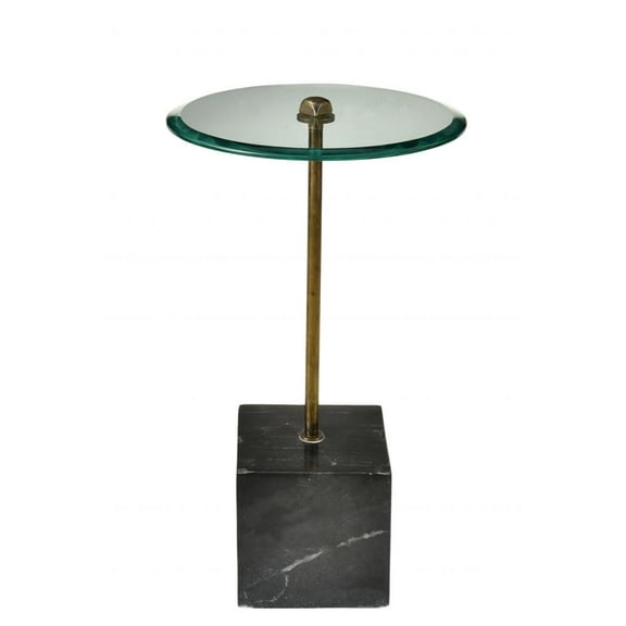 Homeroots 488558 22 in. Black & Clear Glass & Marble Round End Table