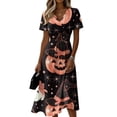 thumbnail image 2 of Halloween Dresses for Women Ghost Pumpkin Short Sleeve Horror Dresses V Neck Spooky Cute Dress, XL, 2 of 5
