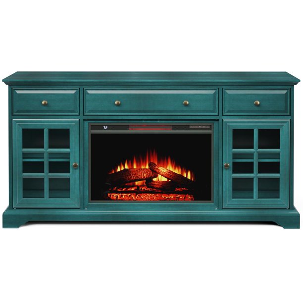 60'' Window Pane TV Stand With Electric Fireplace