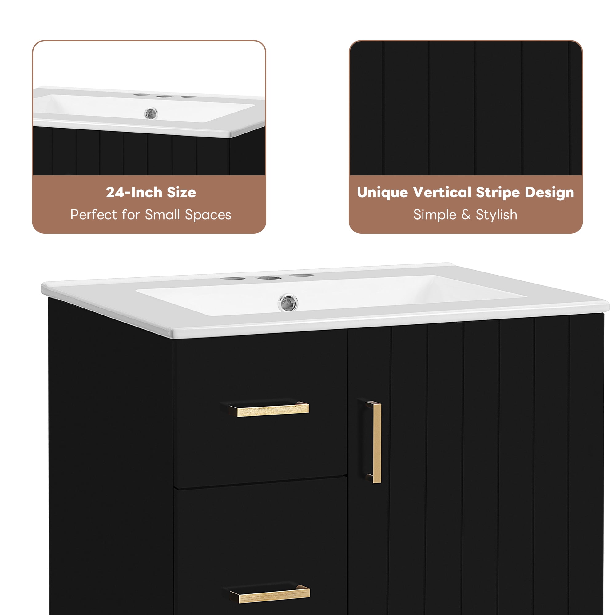 Euroco 24" Modern Bathroom Vanity with Sink, Small Bathroom Sink Cabinet with 2 Drawers and Soft-Closing Door, Under-mount Sink Bathroom Cabinet with Drawers