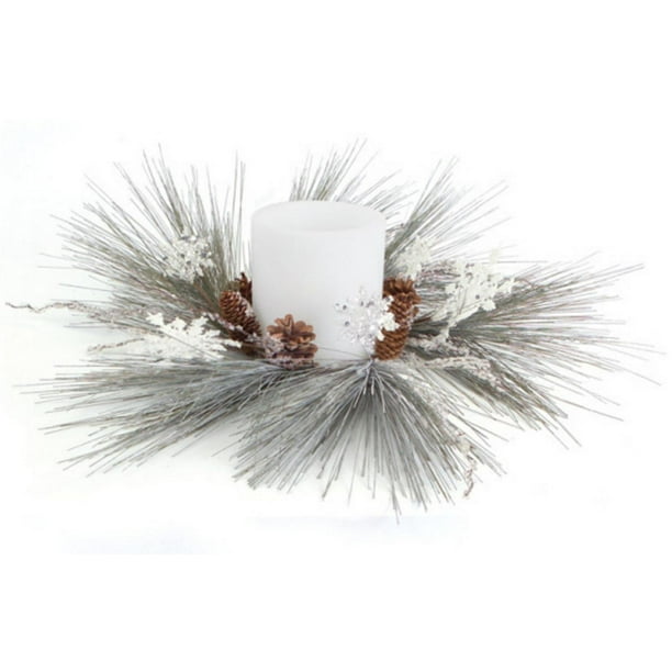 4 Artificial Frosted Christmas Candle Rings With Snowflakes And Pine Cones 6 5 Walmart Com Walmart Com