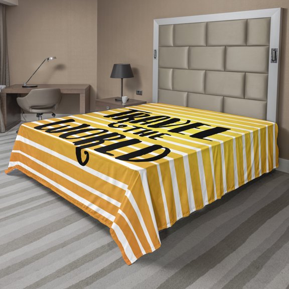Ambesonne Saying Flat Sheet, Travel the World Exploration, Full Size, Earth Yellow Black