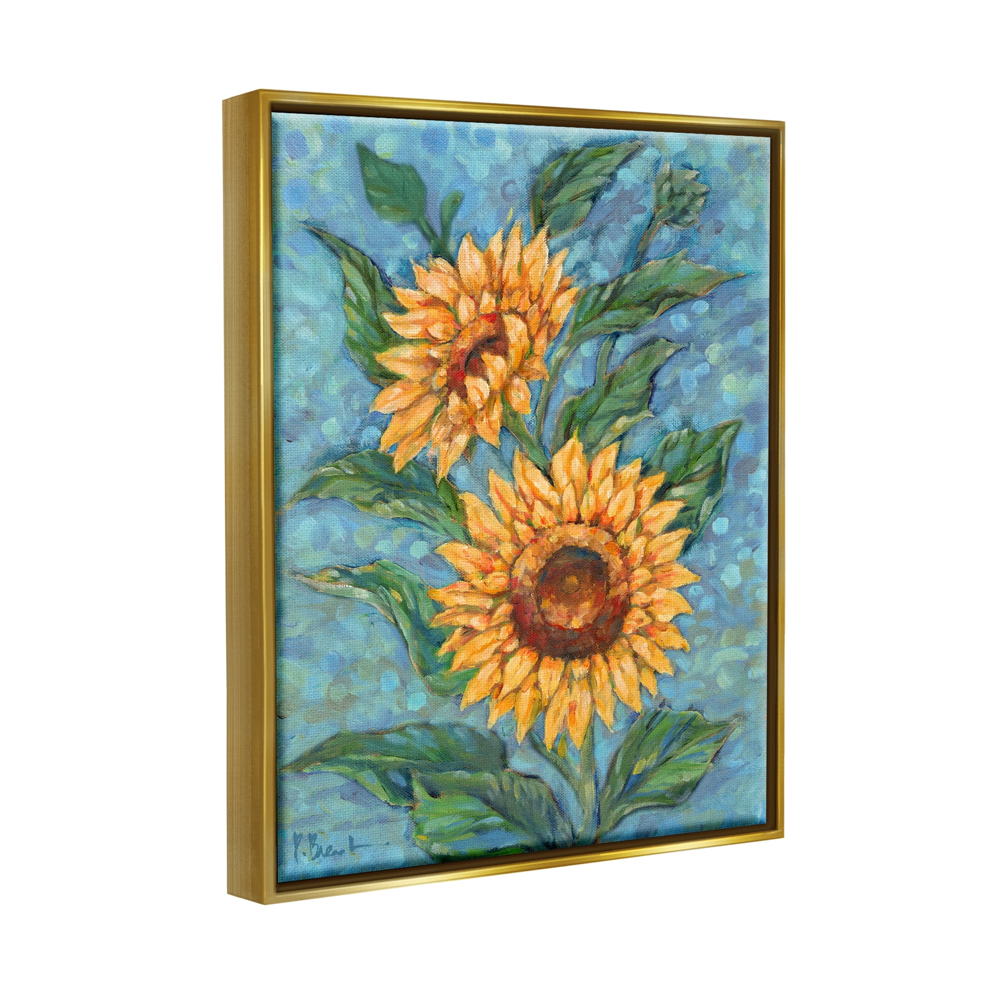 Stupell Industries Modern Brush Stroke Florals Botanical & Floral Painting Gold Floater Framed Canvas Art Print Wall Art, 25 x 31