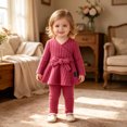 thumbnail image 2 of QGJZVUNL Toddler Baby Girl Clothes Long Sleeve Knitted Bowknot Sweater Shirts and Pants Fall Winter Outfits Size 6-9 Months, 2 of 6
