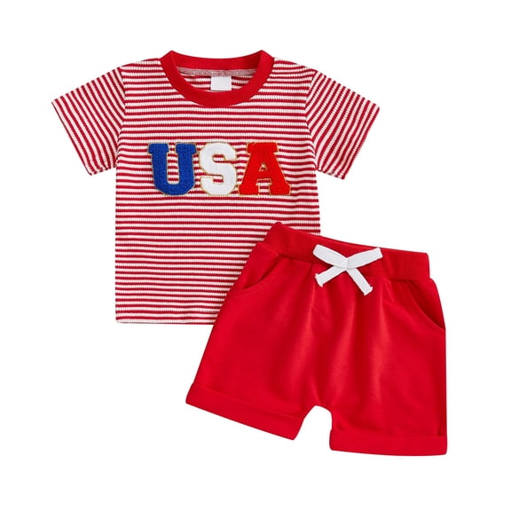 SGMVNU Boys 2 Piece Summer Clothes Set Casual Short-Sleeve Graphic Tee Shirt and Shorts Set Toddler Kid Outfits Size 3-4 Years, 3-Red