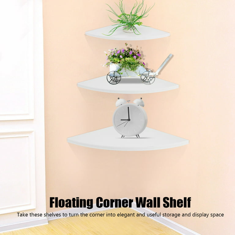 HURRISE Floating Corner Shelves for Wall White Wood Wall Mounted Corner  Shelf a set of 3 pcs