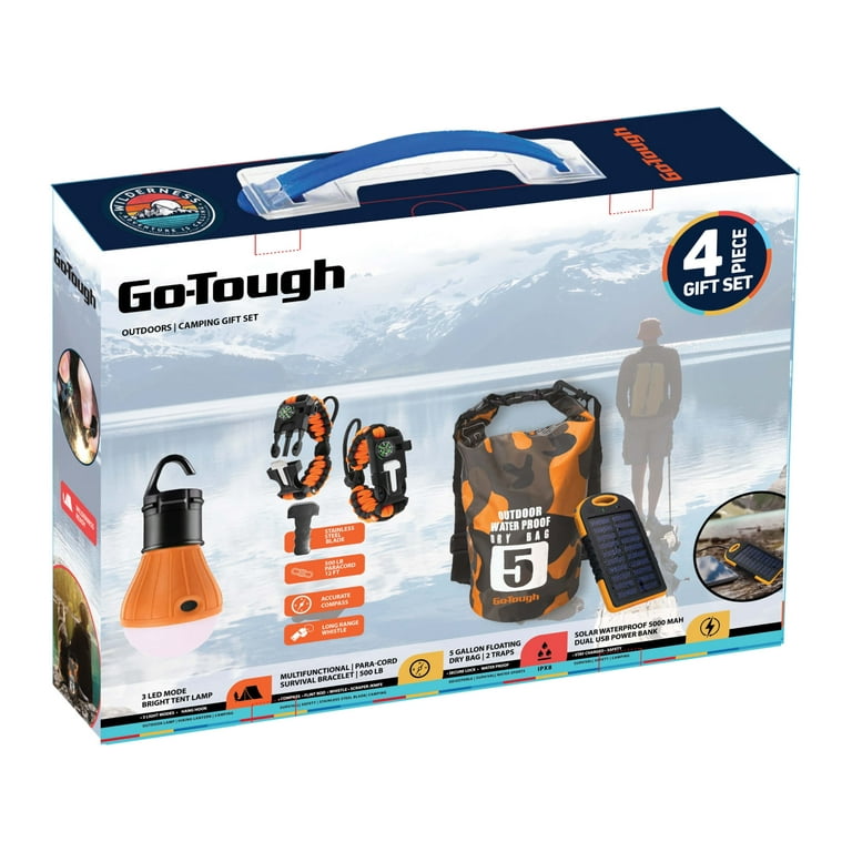 Go-Tough 4-Piece Camping Gift Set with Powerbank, Drybag, Tent