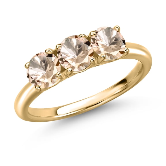 Gem Stone King 10K Yellow Gold Peach Morganite Engagement Ring for Women | 1.20 Cttw | Round 5MM | Gemstone October Birthstone | Size 9