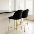 thumbnail image 1 of Silla Alta Terciopelo Negro con Patas Doradas - Bancos para Barra Moderno y Elegante Sillaa Altas para Cocina, Bar y Comedor Set de 2 piezas, 1 of 10