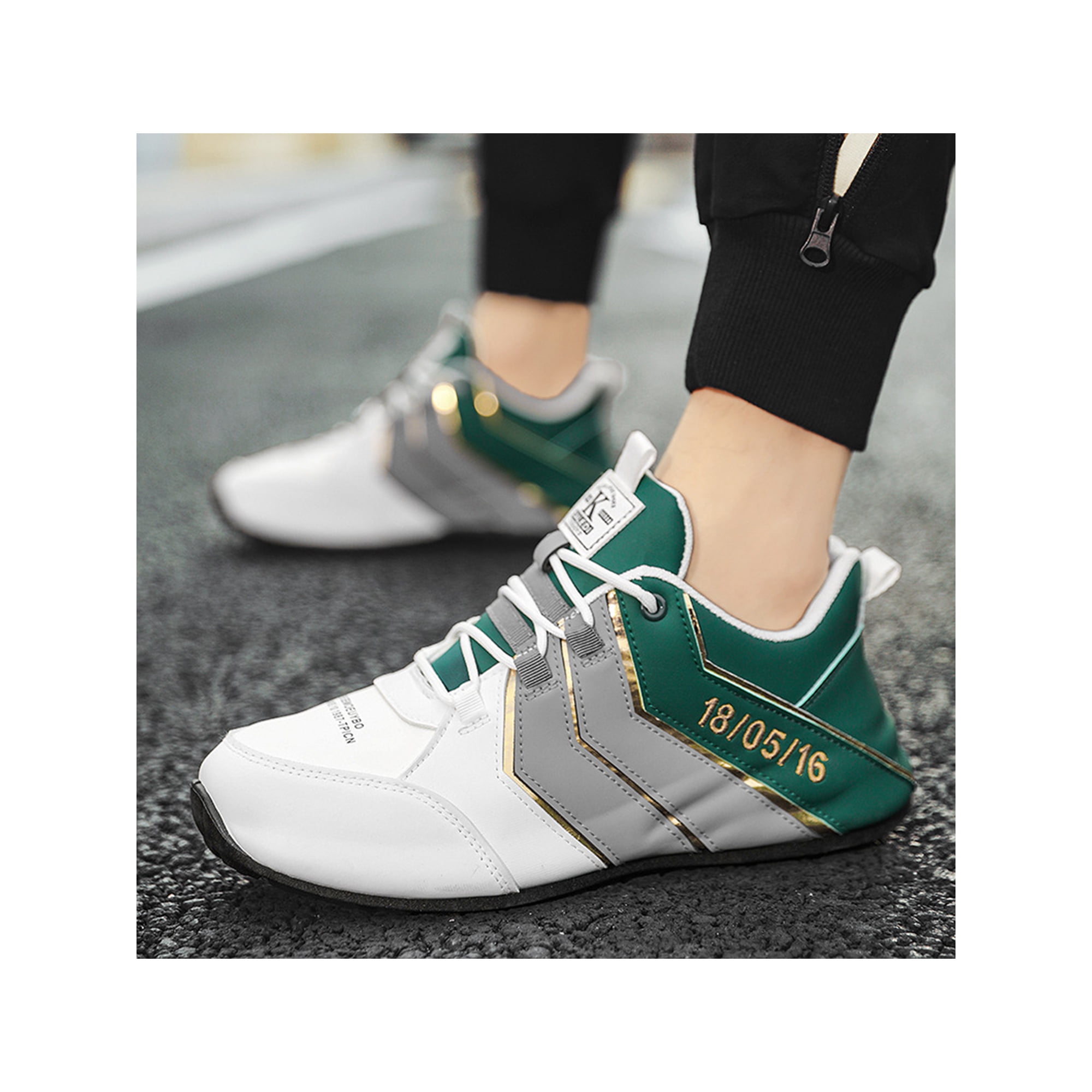 Woobling Men s Flats Lace Up Casual Shoe Comfort Sneakers Soft Athletic Shoes Sport Lightweight Non slip Fashion Sneaker Gray Green 9 Walmart
