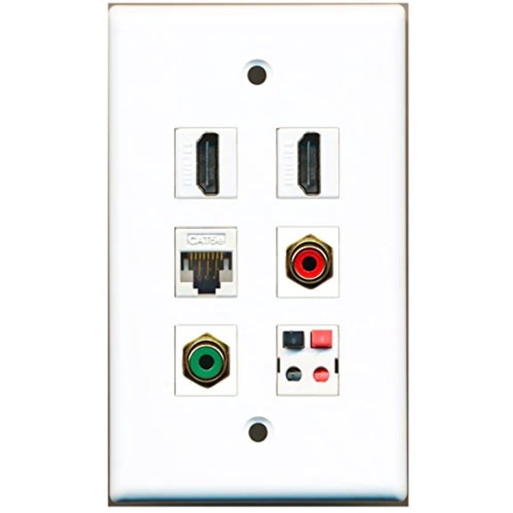 RiteAV - 2 HDMI 1 Port RCA Red 1 Port RCA Green 1 Port Cat5e Ethernet White 1 Port Speaker Wall Plate
