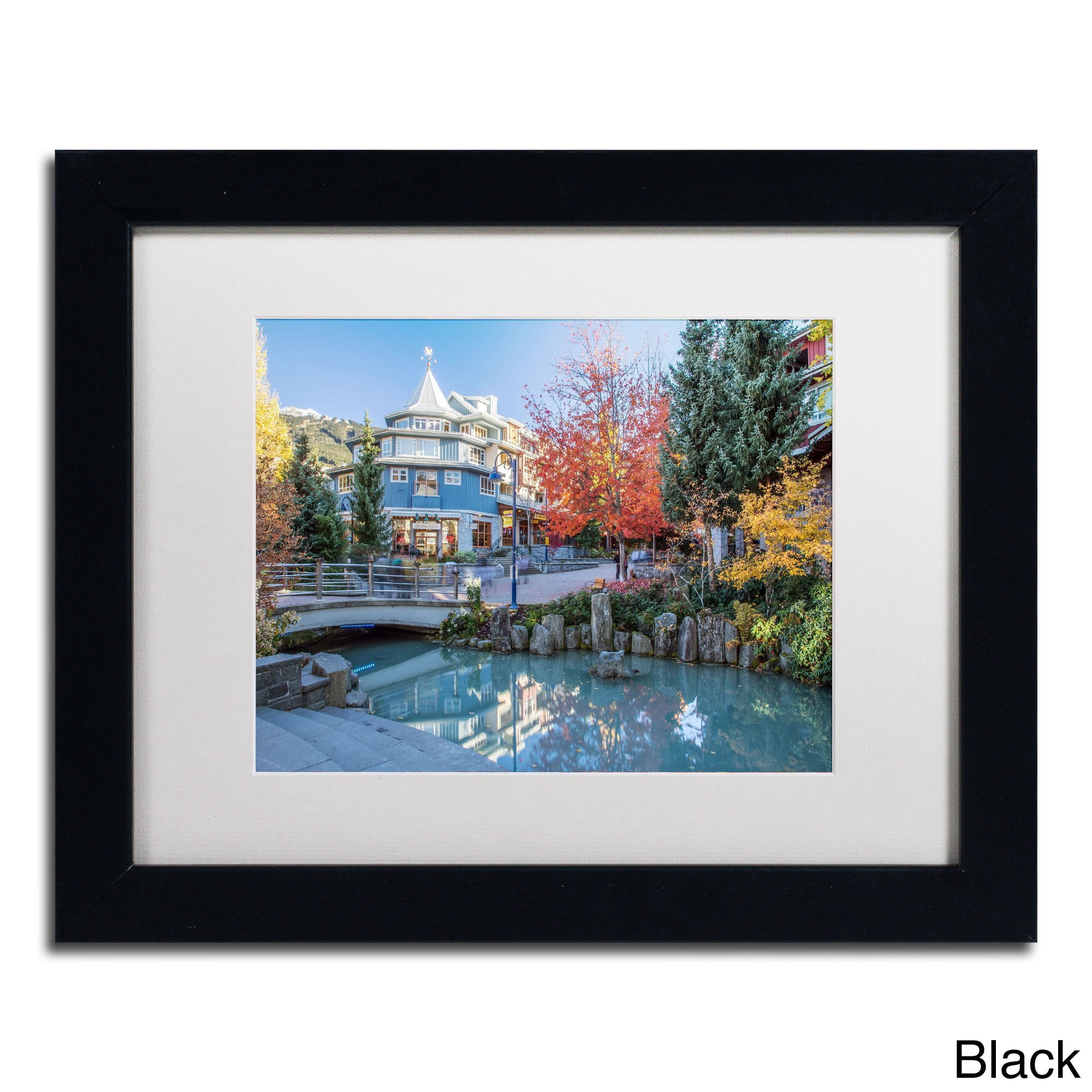 Trademark Pierre Leclerc 'Whistler Plaza Autumn' Art, White Matte W/Wood Frame, 16' x 20'