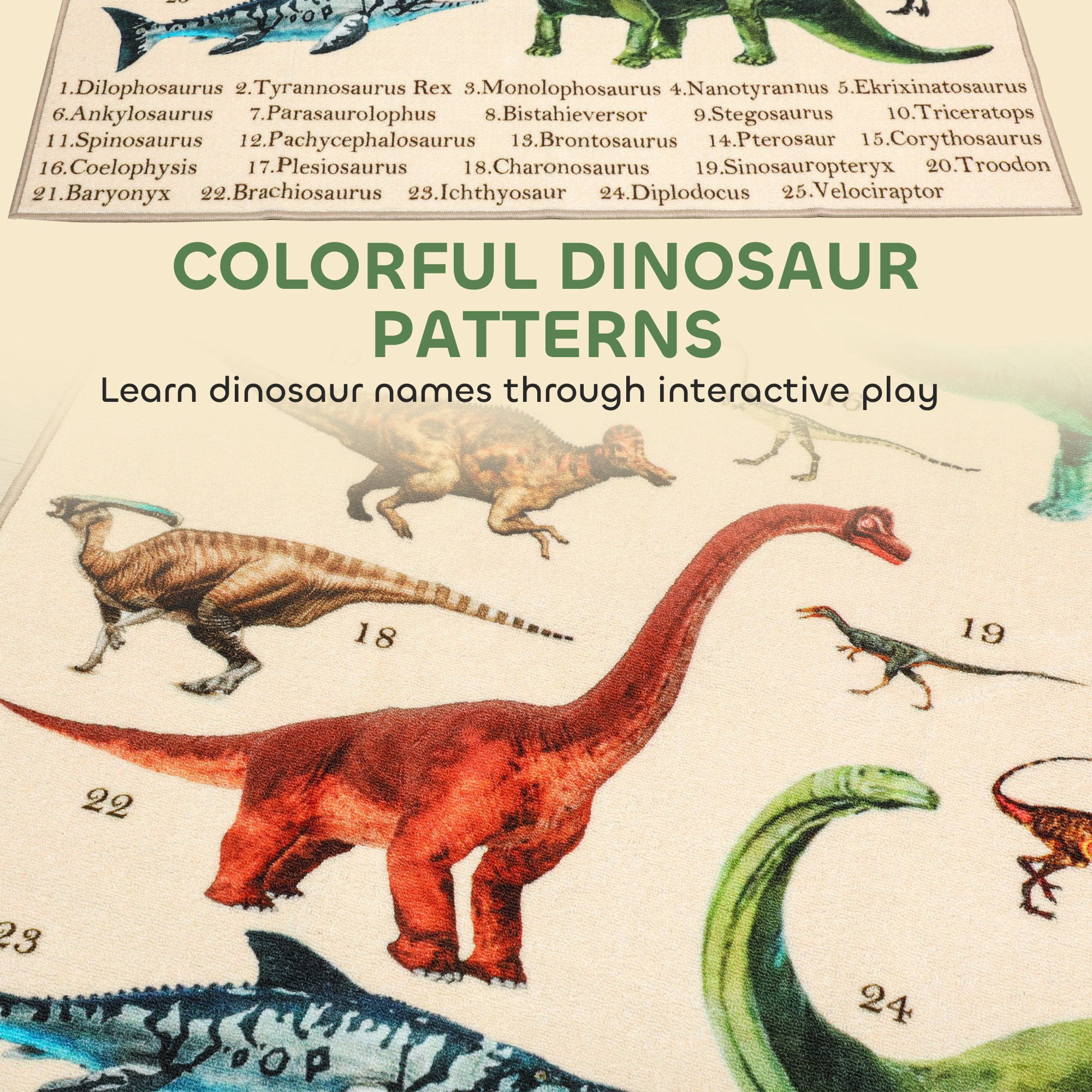Dranite Khaki Dinosaur Play Mat for Toddlers Large 79" x 59" Non Slip Crawling Rug for Living Room