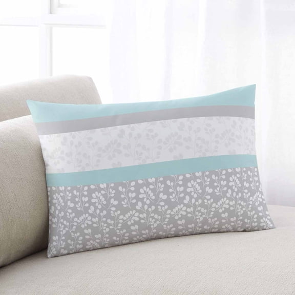 Aqua Grey Small Pillow Covers, Chic Garden Floral Stripe Embroidery Design Soft Throw Pillow Cases with Invisible Zipper, Decorative Pillowcase Pillows Protectors for Sofa Bed Chair 12"x20"