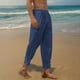 thumbnail image 1 of Pantalones largos para hombre, color liso, holgados, informales, con bolsillos, de lino, cintura elástica, con cordón ajustable, pierna dividida, de poliéster., 1 of 7