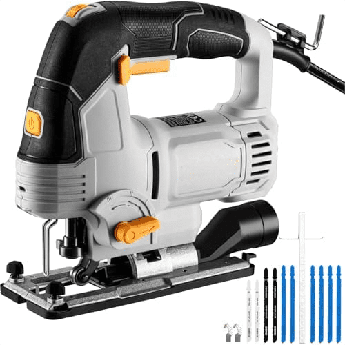 6.7-Amp Jig Saw Corded: Electric Jigsaw Tool Power Jig Saws for Wood Cutter with 6 Variable Speed Up to 3000 SPM, 4 Orbital Settings, LED Light & ±45° Bevel Cutting, Tool-Free Blade Change
