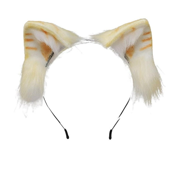 Tocado de pelo con orejas largas de gato y zorro, disfraz de Lobo, Animal, Anime, Navidad, Halloween, Aro para el pelo y horquilla, amarillo + blanco