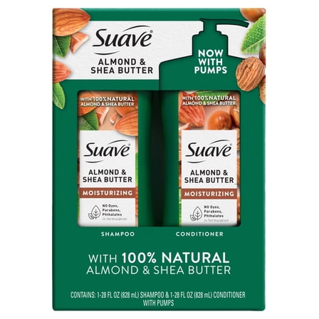 Suave Moisturizing Shampoo & Conditioner With Almond & Shea Butter, Twin Set, 28 FL OZ EA