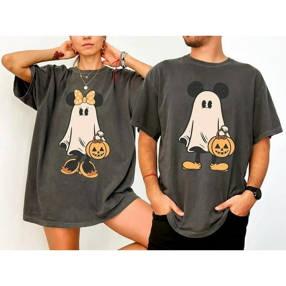 Comfort Colors Retro Mickey Minnie Halloween Couple Shirts, Mickey Ghost Shirt, Minnie Ghost Shirt, Spooky Season Shirt
