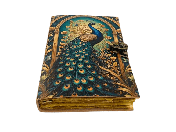 Handmade Leather Peacock Journal, 5x7 Inch | 200 Pages Vintage Deckle-Edge Paper | Artisan Writing Notebook for Women & Men, Travel Diary, Sketchbook Gift