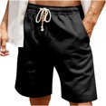 thumbnail image 2 of Men's Cotton And Linen Casual Solid Color Drawstring Athletic Shorts with Pocket，Classic Fit Short Summer Beach Shorts, 2 of 7